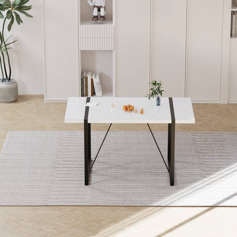 55" Modern Rustic Industrial Dining Table Engineered Wood Top & Black Metal Frame, Seats 4-6