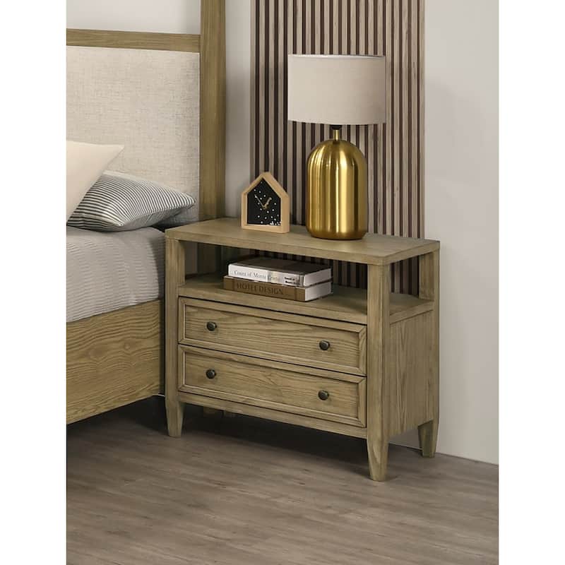 1pc Rustic 2-Drawer Nightstand with Open Shelf Wooden - Beige,Tan