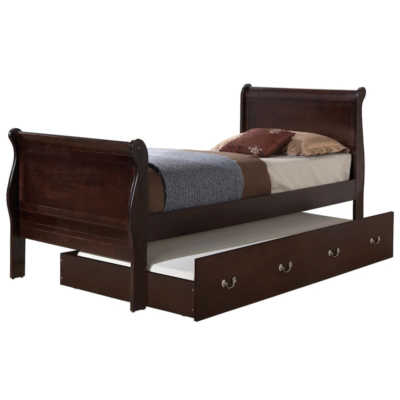 Wooden Twin Platform Bed with Trundle - 87" - Dark Brown