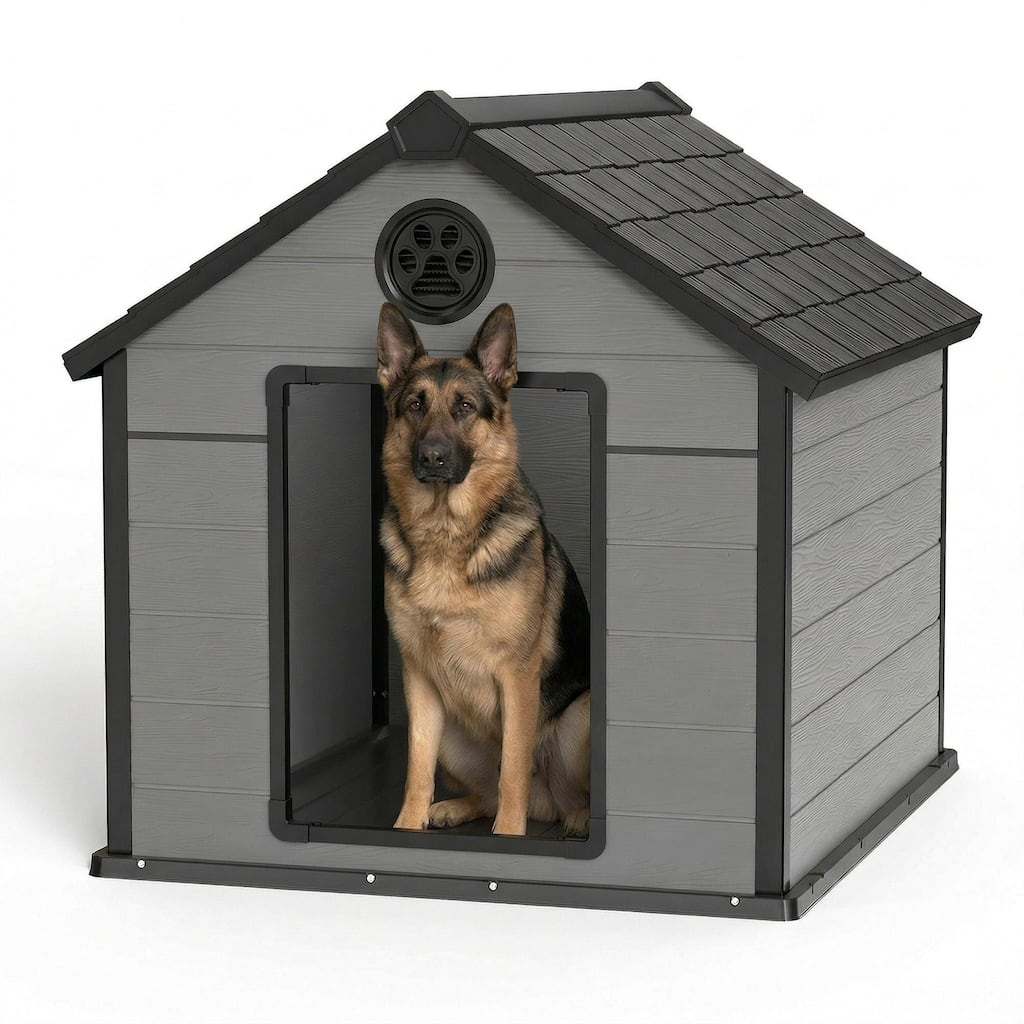 Large outdoor dog kennel,resin material waterproof/sunscreen,suitable for large dogs and pets of all sizes (black)