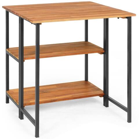 Costway Patio Acacia Wood Folding Dining Table Storage Shelves Garden - See Details