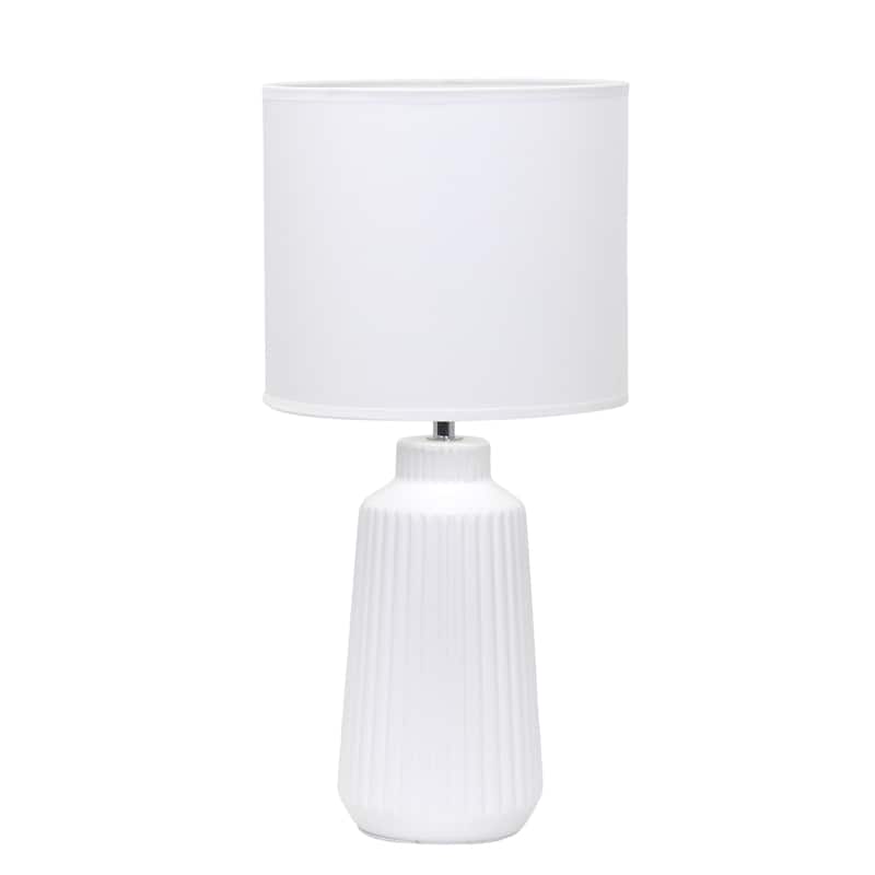 Textured Ceramic Table Lamp with Fabric Drum Shade Modern Faceted Base Compact Accent Lighting Multiple Colors - Off-White