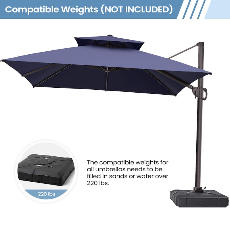 Outdoor 10FT Square Offset Cantilever Patio Umbrella 360-Degree Rotation