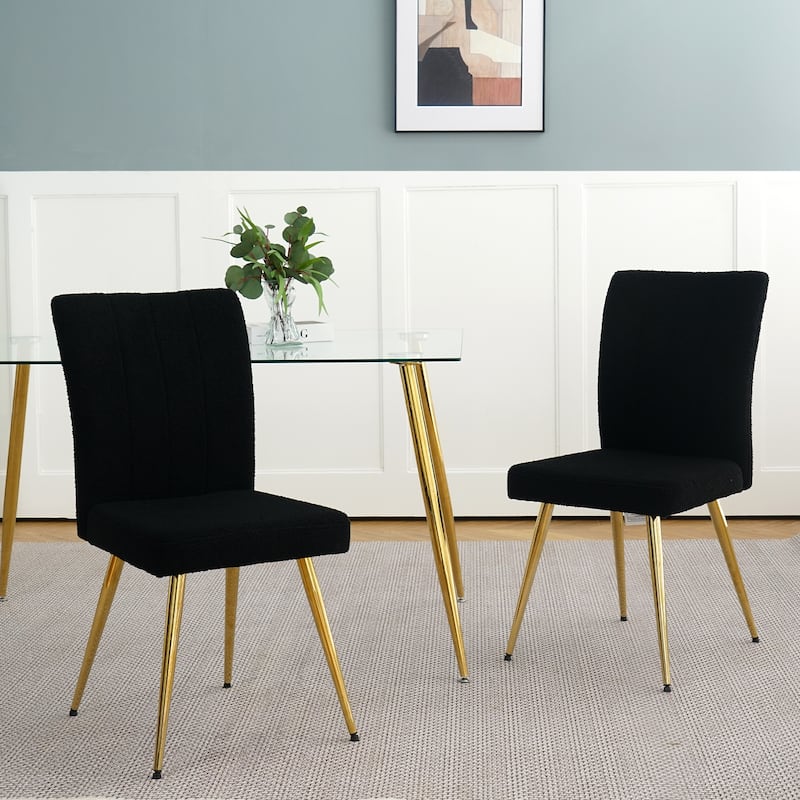 Modern Black Teddy Wool Dining Chairs Set of 4, Upholstered Chair with Fabric Accent Side Chair, Side Chair with Gold Metal Legs