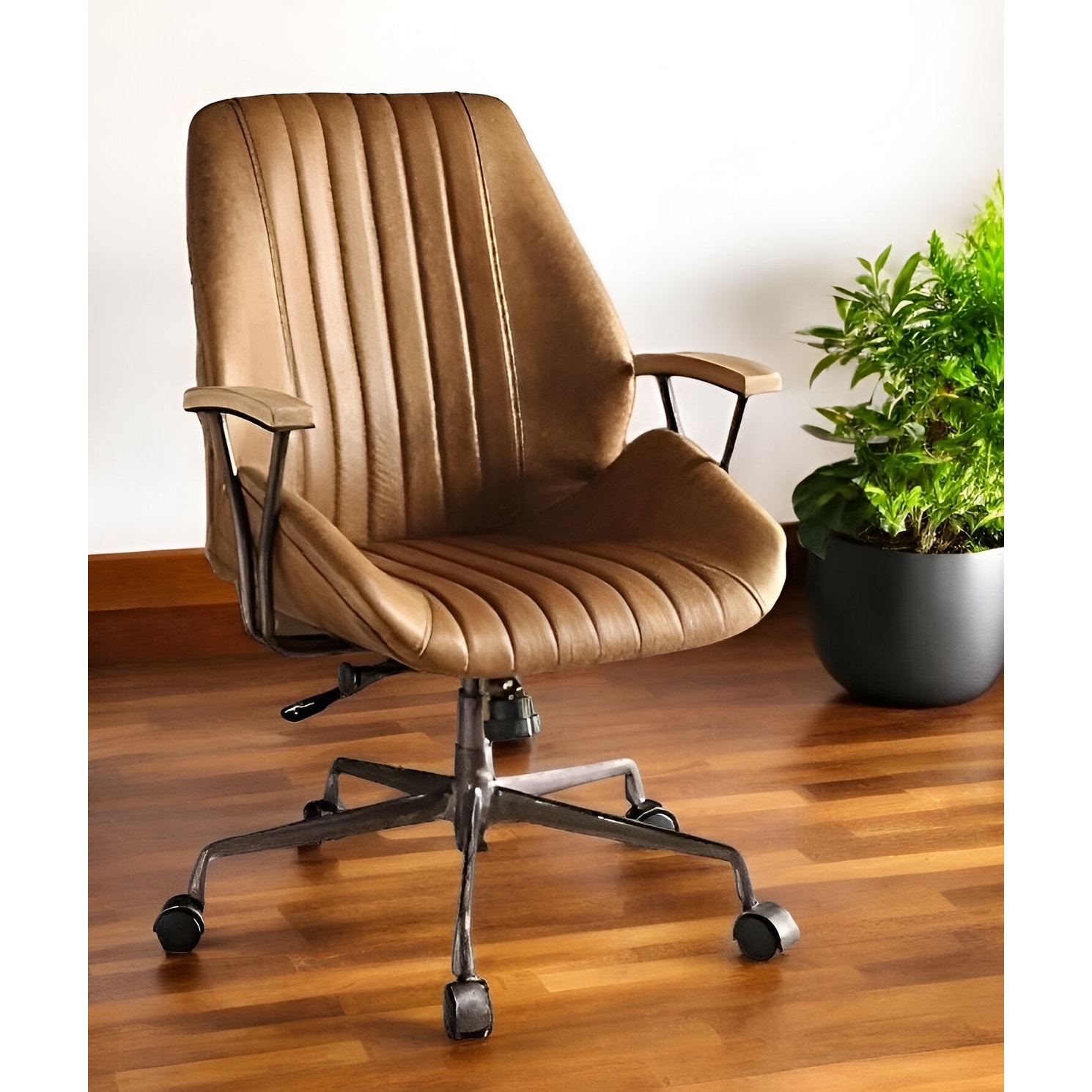 Coffee and Black Adjustable Swivel Faux Leather Rolling Task Chair Coffee and Black Adjustable Swivel Faux Leather Rolling Task Chair