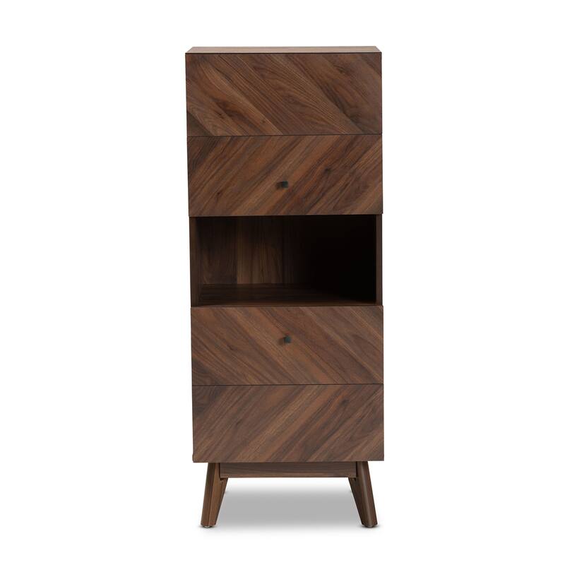 Modern Wood Storage Cabinet - Walnut Finish, Books, Files, Decor - 16.25"D X 19"W X 47"H