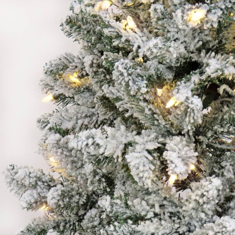 National Tree Company Pre-lit Artificial Snowy Chatham Slim Hinged Tree with 300 Dual Color LED Lights-UL, 6.5 feet - 6.5 Foot