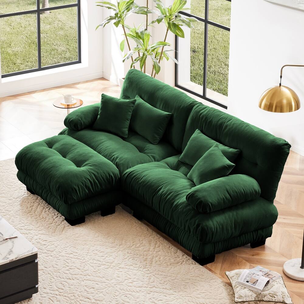 GDFStudio - Celestine Chenille 2-Seater Sofa and 1 Ottoman With Pillows