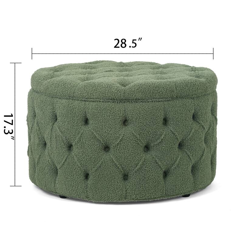 Adeco Round Storage Ottoman Button Tufted Footrest Stool Bench