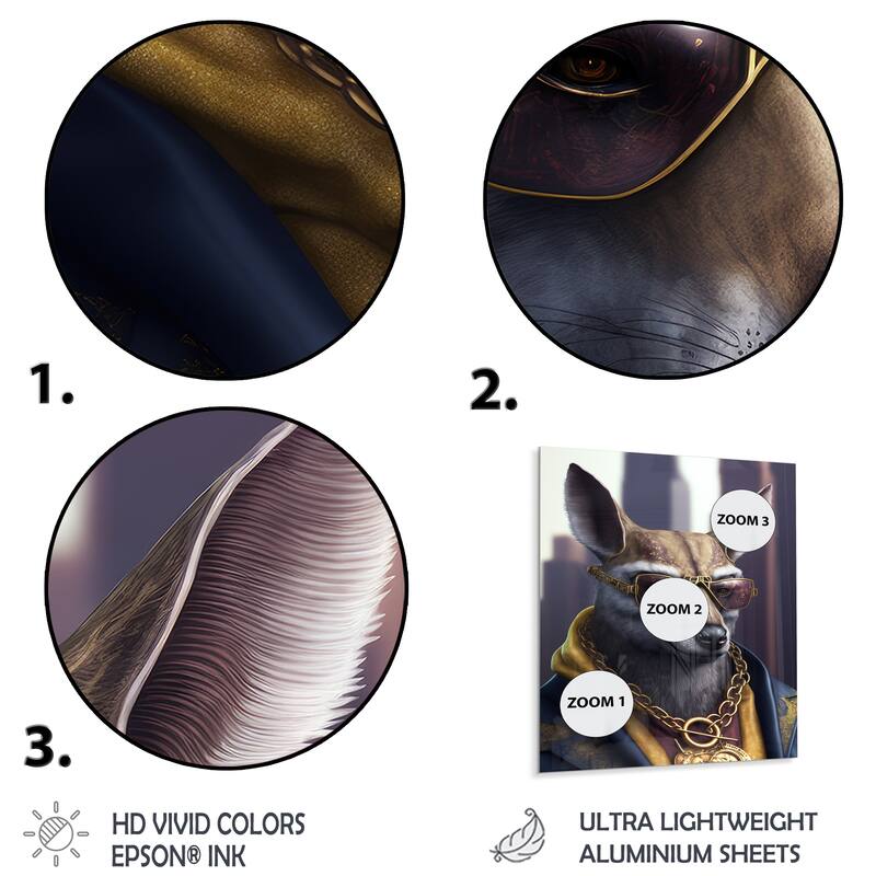 Designart 'Kangaroo Gangster In NYC ' Animals Kangaroo Gangster Mafia Metal Wall Art