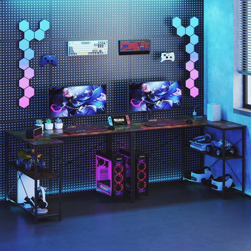 Costway L-Shaped Computer Desk with Power Outlets Adjustable shelf