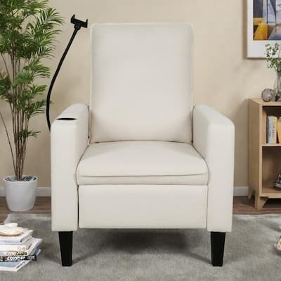 Polyester Recliner Chair with Phone Holder and Cup Holder, 3-Position Recline, 220lb Capacity