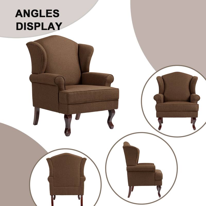 2 Set Traditional Rolled Arm Wing Back Accent Chair