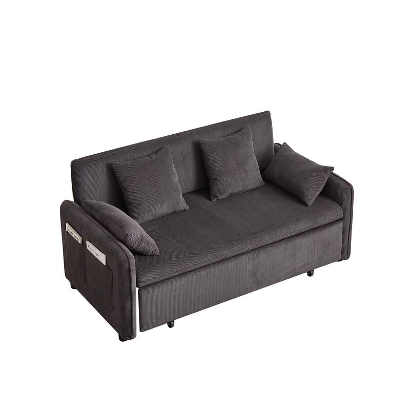 66 Inch Sleeper Sofa Bed Adjustable Sleeper With Pullout Bed 4 Pillows And Side Pockets Soft Convertible