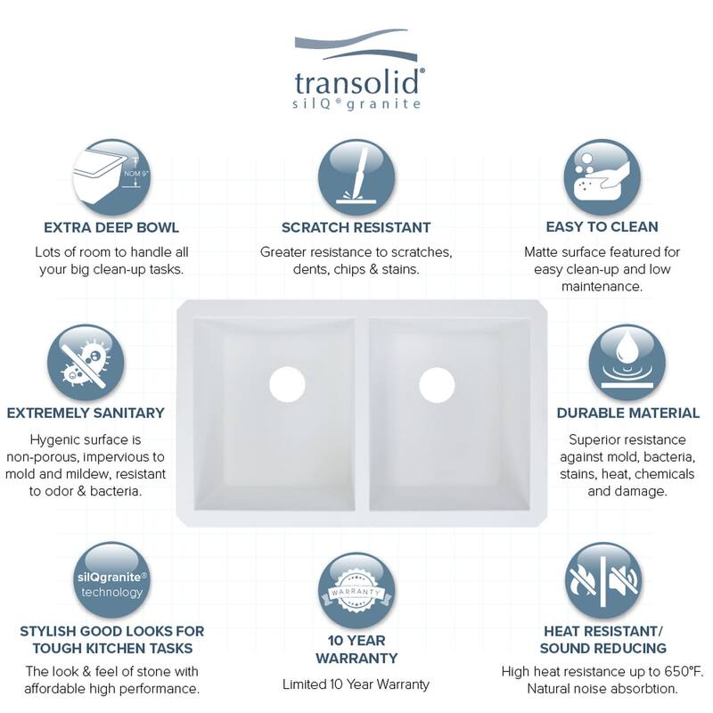 Transolid K-RUDE3118 Radius 31-3/4" Undermount Double Basin Granite