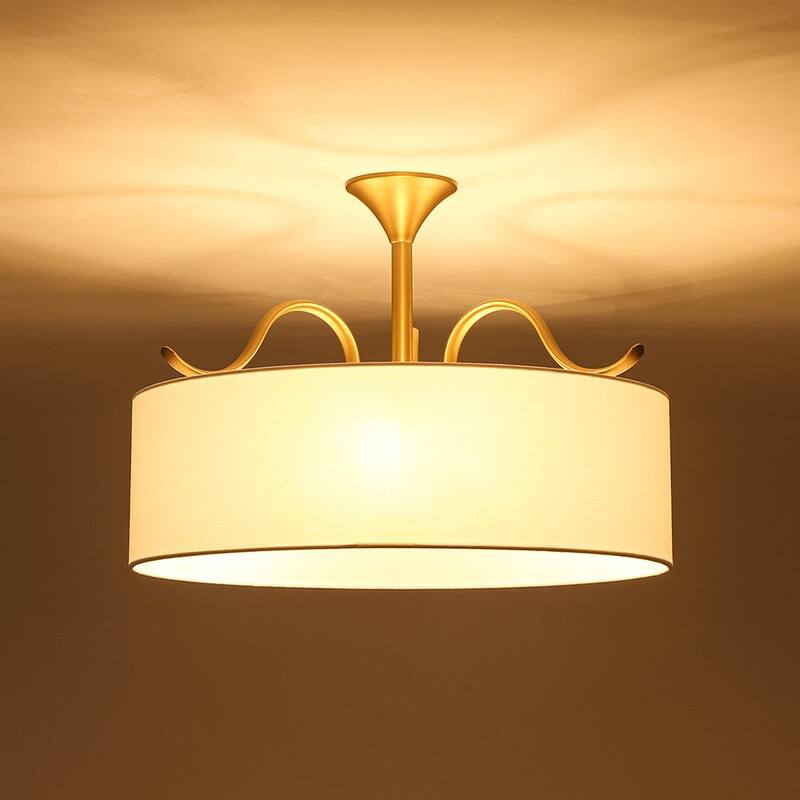 Versatile 3-Light Large Drum Fabric Lantern Semi Flush / Pendant Light