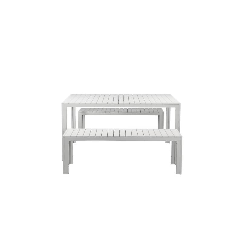 Immaculately Contemporary Anodized Aluminum Table And Bench Set In White (Set of 3)