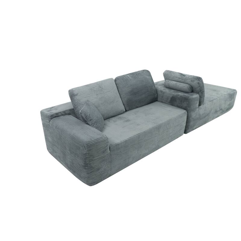 L-Shaped Modular Sectional Sofa with Chaise Lounge, Corduroy Upholstered Cloud Couch, Deep Seat Sofa with 2 Pillows