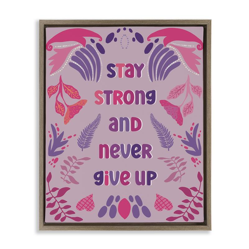 Stupell Never Give Up on Purple Framed Floater Canvas Wall Art Design By Julia Fox - 25 x 31 - Brown