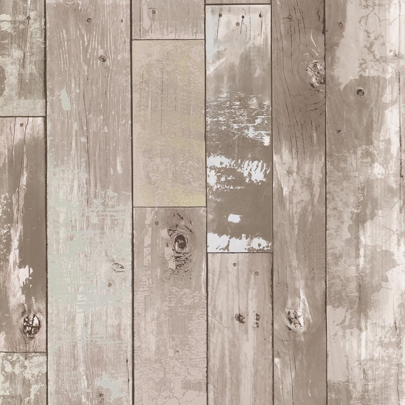 Brewster Harbored Neutral Distressed Wood Panel Wallpaper - 20.5in x 396in x 0.025in