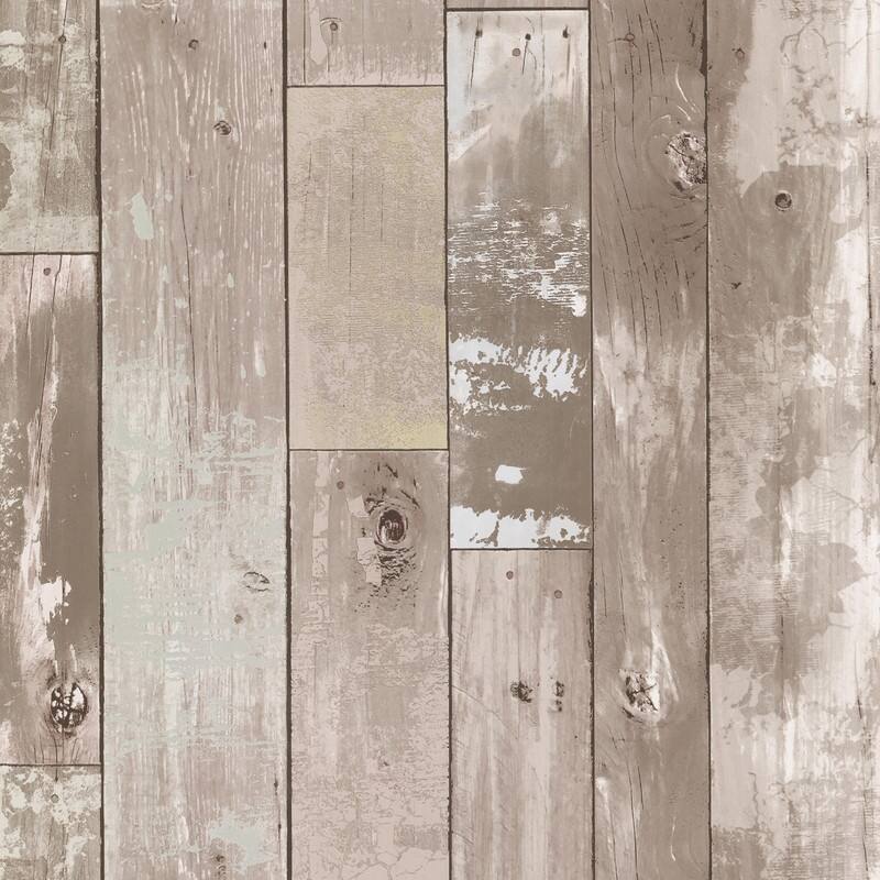 Brewster Harbored Neutral Distressed Wood Panel Wallpaper - 20.5in x 396in x 0.025in