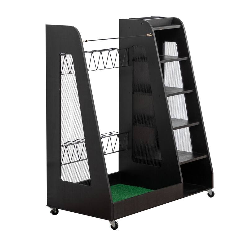 Golf Bag Organizer Rack - Premium 2-Bag Wooden Storage Stand for Garage or Shed - 35.5" L x 18" W x 40" H - Black