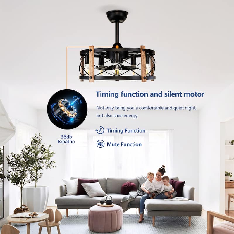 20" Ceiling Fan With Remote Control, Quiet Motor Fan Light, Indoor Chandelier Ceiling Fan for Bedroom, Living room - Matte Black