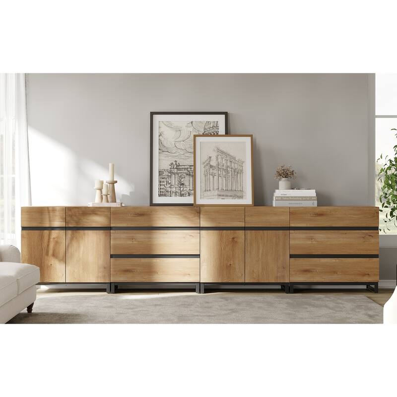 Modern Wooden Dresser for Bedroom and Storage, 6 Drawers with Adjustable Shelves, Metal Base Chest of Drawers - Oak - 6-drawer