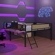 preview thumbnail 27 of 31, Stylish & Simple Single Full metal loft bed with rectangular desk, LED lights, storage shelves, safety guard and ladder, Brown
