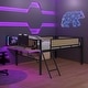 preview thumbnail 11 of 16, Stylish & Simple Single Full metal loft bed with rectangular desk, LED lights, storage shelves, safety guard and ladder, Natural