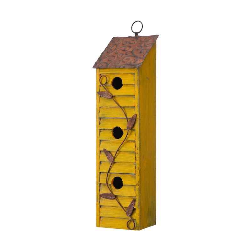 Glitzhome 18"H Three-Tier Distressed Solid Wood Window Shutters Birdhouse