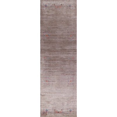 Hand Knotted Oriental 100% Wool Carpet Tribal Animal Pictorial Brown Gabbeh Runner Rug - 11' 9'' X 2' 7''