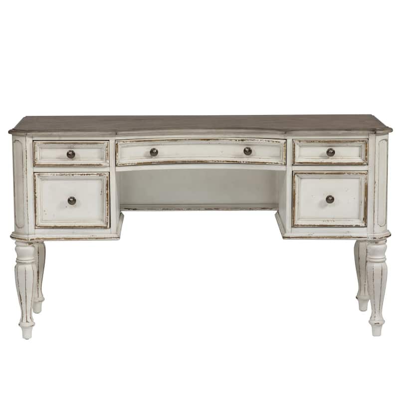 Magnolia Manor Antique White and Weathered Bark Vanity Desk