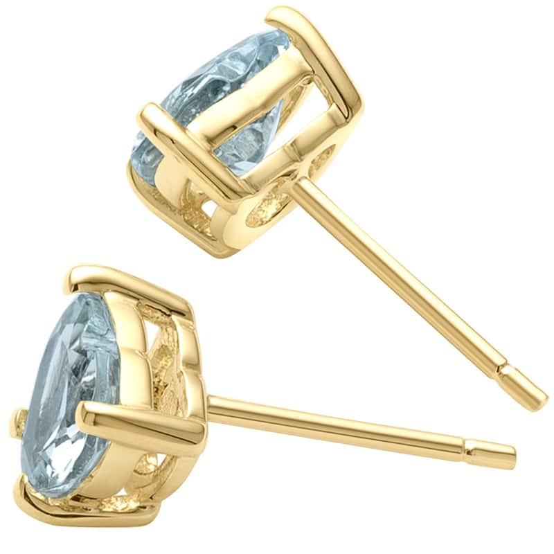 14k Yellow Gold Aquamarine Stud Earrings 1.38 ct Heart Shape