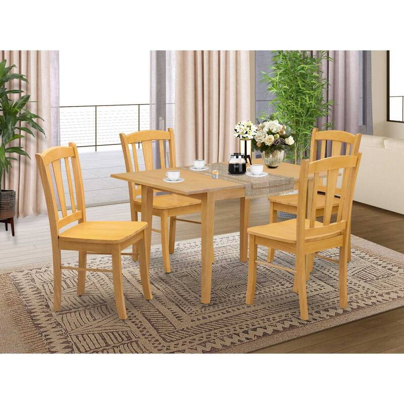 5-Piece Natural Oak Finish Solid Wood Top - Dining Room Set - Seats-4