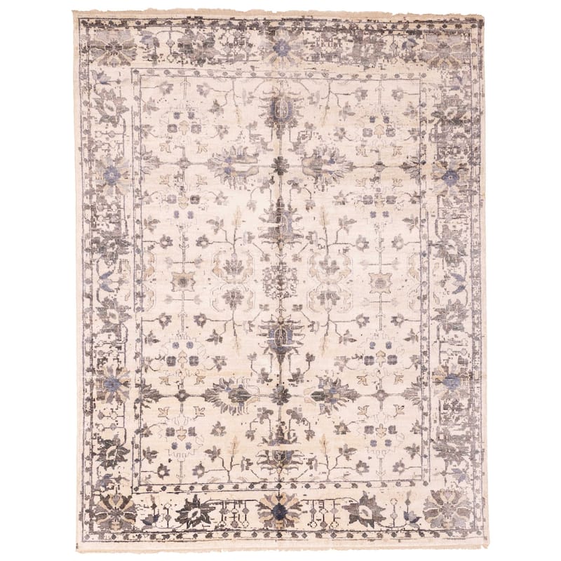 ECARPETGALLERY Hand-knotted Jules Oushak Ivory Silk Rug - 7'6 x 9'9
