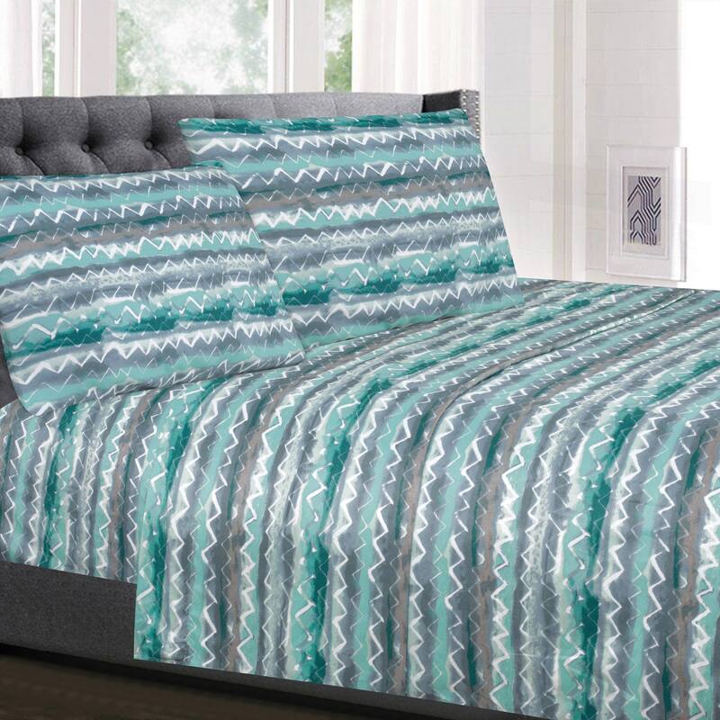 Sweet Home Collection Summerset 4 Piece Printed Sheet Set, Double Brushed Microfiber