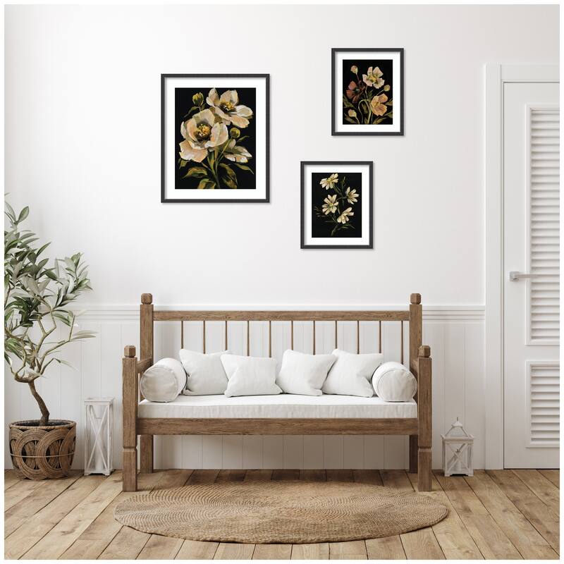 Kate and Laurel Moody Floral Hued 3 Piece Framed Wall Art Print Set by Annie Quigley