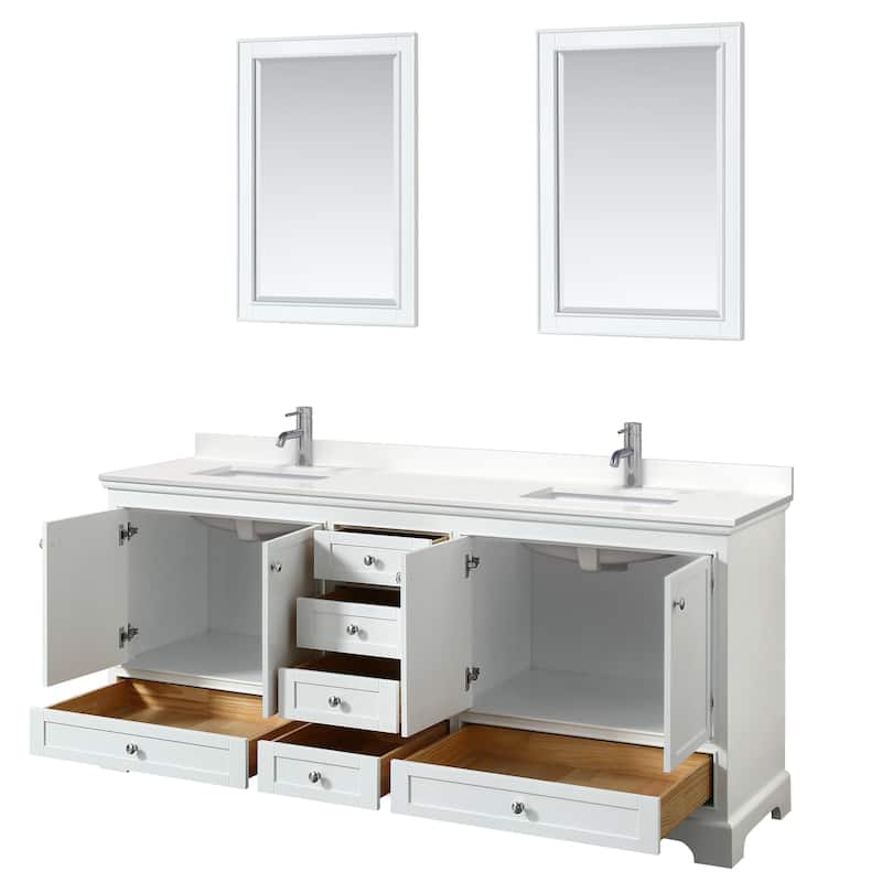 Deborah 80-inch Double Vanity, Quartz Top, 24-inch Mirrors