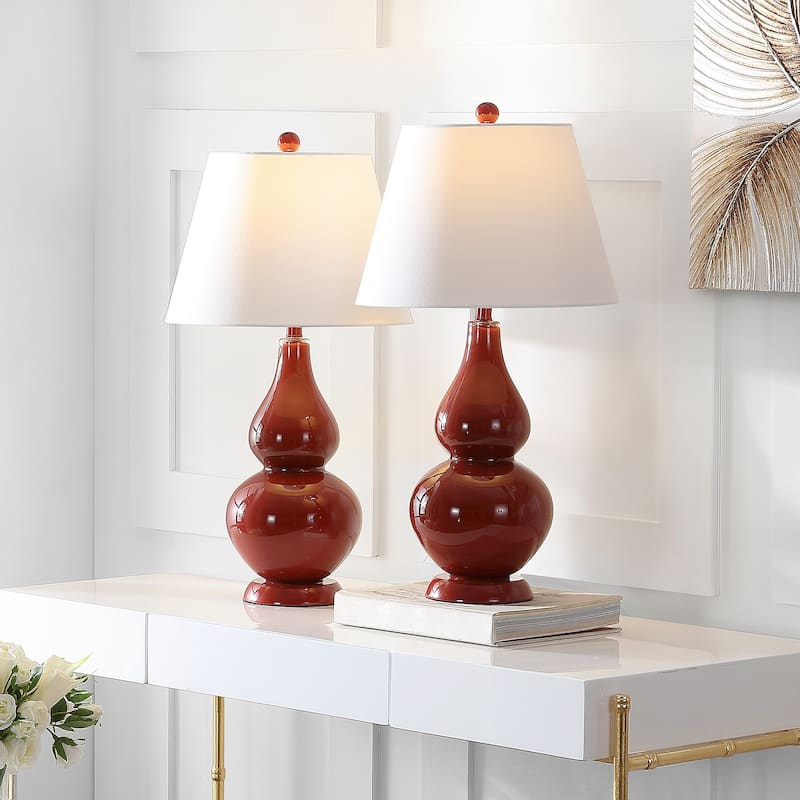 SAFAVIEH Lighting Demetria 27-inch Double Gourd White Table Lamp (Set of 2) - 14"x14"x26" - 14Wx14Dx26H