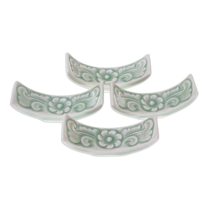 Novica Handmade Flower Cuisine Celadon Ceramic Chopstick Rests (Set Of 4)