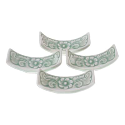 Novica Handmade Flower Cuisine Celadon Ceramic Chopstick Rests (Set Of 4)