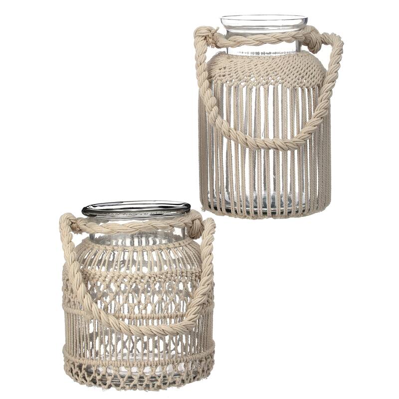 9-10.25" Glass With Thread Lantern Vase