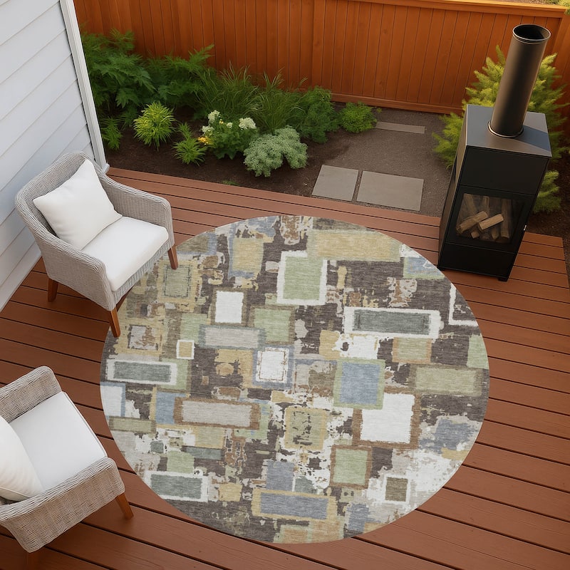 Machine Washable Indoor/ Outdoor Contemporary Geo Chantille Rug - Brown - 8' x 8'