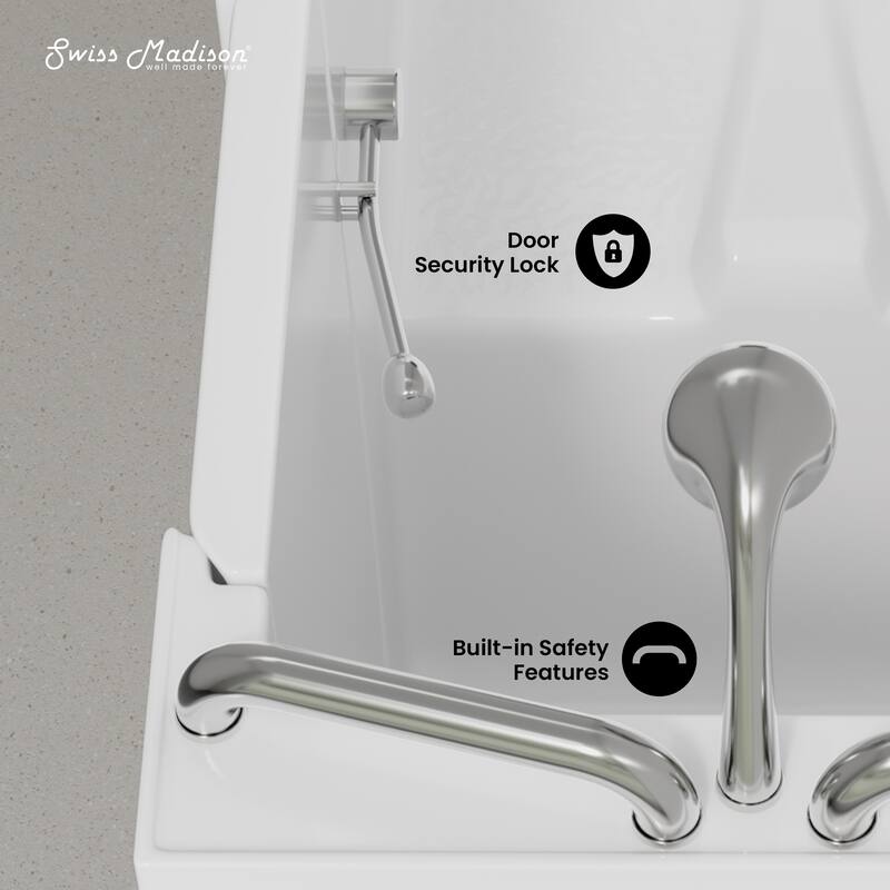Auvergne 53" X 27" Ada Right Drain Walk-In Soaking Bathtub In White with Faucet Set, Drain, Grab Bars, Pillow - 53