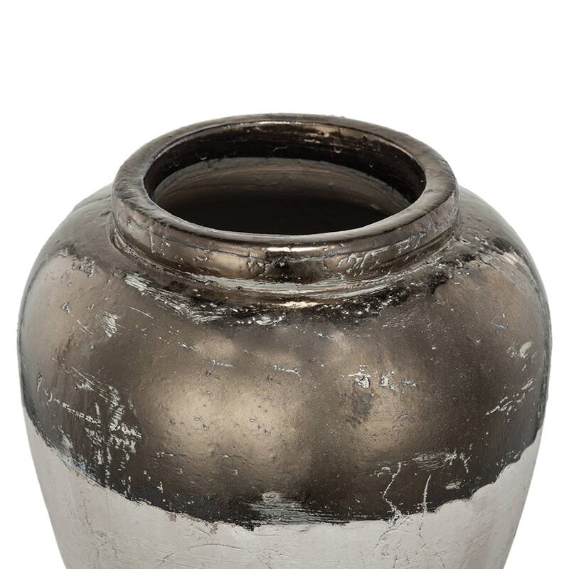 13x13x11" Round Ceramic Vase Distressed Finish with Metallic Sheen