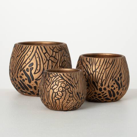 Sullivans 6.5 in., 5 in. and 4 in. Embossed Pattern Pot - Set of 3; Copper