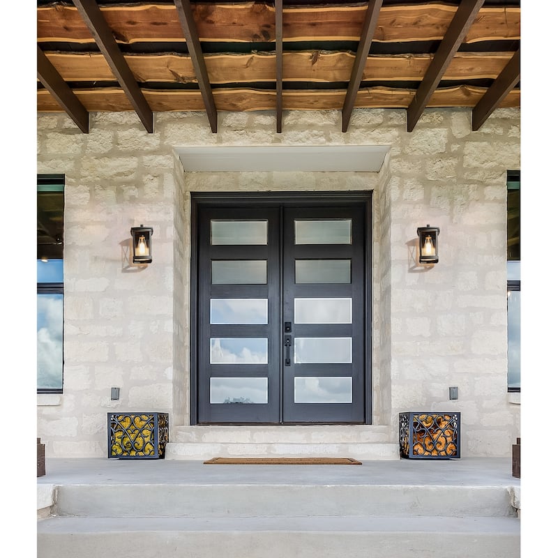 Bern 1-pack Modern Black X-shape Outdoor Wall Lantern Square Glass Wall Sconces - L 6" * W 7" * H 11"