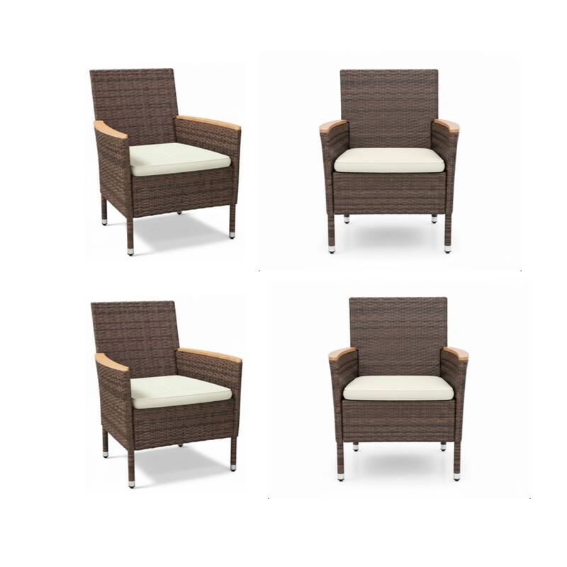 4-Piece All-Weather Brown Rattan Patio Dining Chair