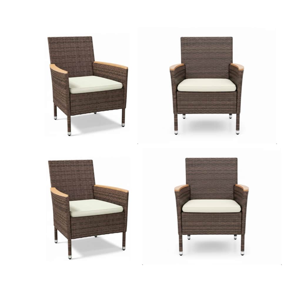 4-Piece All-Weather Brown Rattan Patio Dining Chair